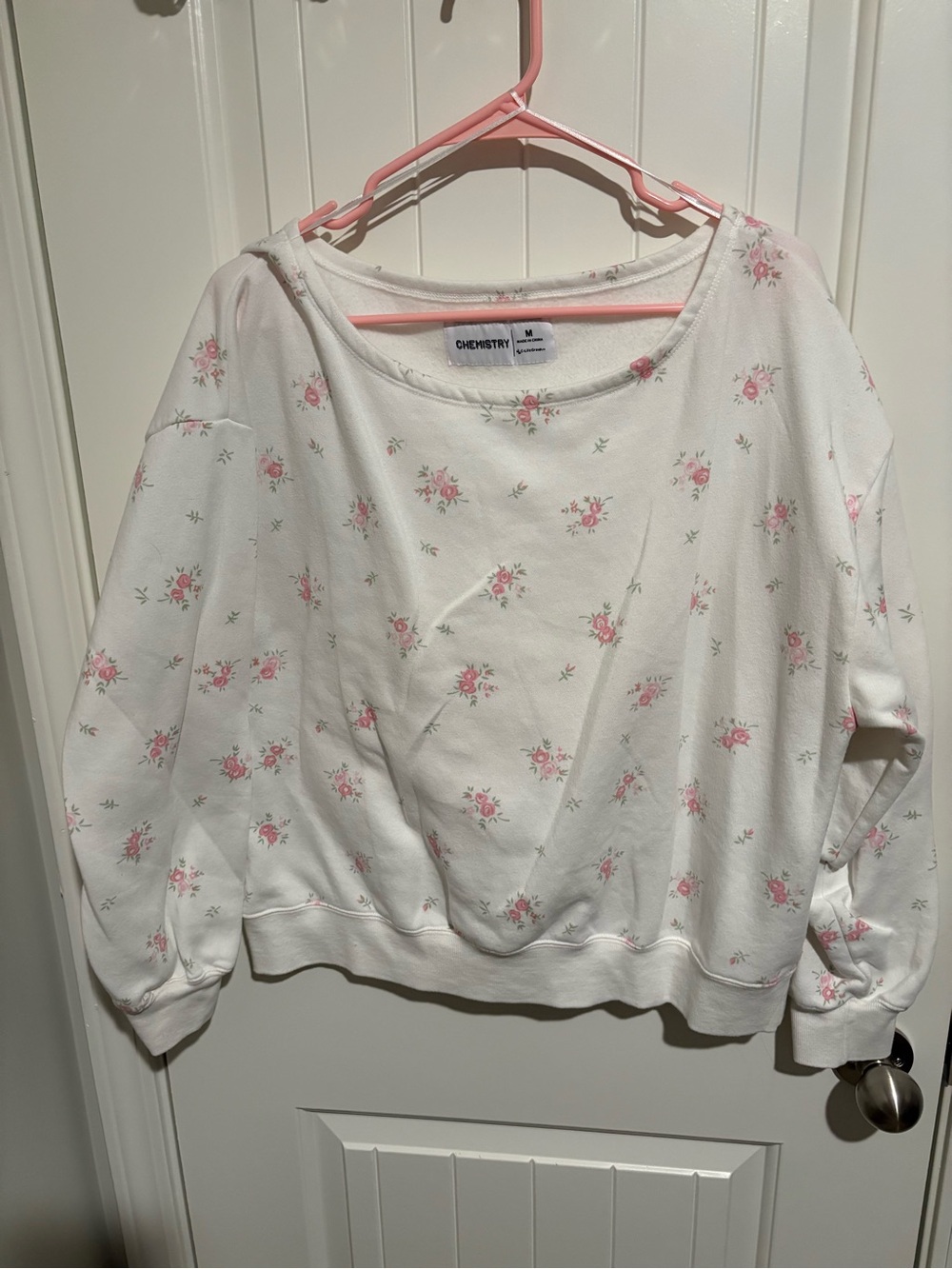 Chemistry White Sweatshirt with Pink Floral Print